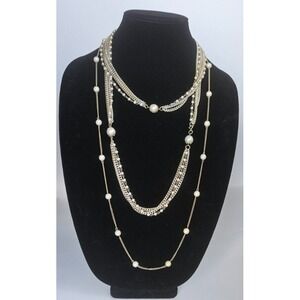 Vtg Lot Sarah Coventry Faux Pearl Gold-Toned Chain Necklaces 36"&48"Total Length